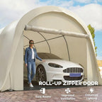 Outsunny 12' x 23.6' Heavy Duty Carport, Portable Garage Car Canopy Tent with UPF50+ Sun Protection, Galvanized Frame, Large Roll-Up Door for Cars, Trucks, Boats, Motorcycle, Bike, Beige