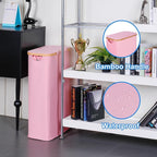 efluky Slim Laundry Basket with Lid, Narrow Laundry Hamper with Removable Bag, Skinny Dirty Clothes Basket with Bamboo Handles for Bathroom, Bedroom & Laundry Room, 63L Pink