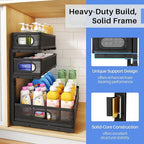 Under Sink Organizer, 1-Pack 3-Tier Thickened Metal Pull out Cabinet Organizer Shelf, Height Adjustable Slide out Storage Drawer Rack for Kitchen Bathroom Pantry Laundry Home Office Organization