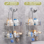 Aluminum Shower Caddy Hanging, Never Rust Shower Organizer- 4 Levels with adjustable Height 10 Hooks for Razor/Sponge - Rack with Soap Basket (Silver)