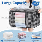 Direct 100L, 3 Pack, Storage Containers, Large Clothes Storage Bins Foldable Organization and Storage Bags with Reinforced Handle, Clear Window for Bedding, Blankets, Clothing, Black