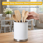 Creative Home Stainless Steel Utensil Holder– 6.3" Large Cooking Tool Organizer for Kitchen Decor and Countertop Storage, Stable Anti-Tip Design, Durable Powder-Coated Finish, White