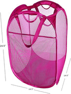 Strong Mesh Pop-up Laundry Hamper, Quality Laundry Basket with Durable Handles Solid Bottom High Carbon Steel Frame, Easy to Open and Fold Flat for Storage (Pink)