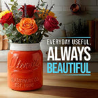 Comfify Wide Mouth Mason Jar Utensil Holder Decorative Kitchenware Organizer Crock, Dishwasher Safe - Kitchen Caddy, Large Size 7" High - Coral