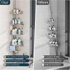 Consumest Corner Shower Caddy Tension Pole - Rustproof Shower Shelves with Towel Bar & Soap Holder, Adjustable Bath Organizer for Bathroom Storage, 27.6-108.3 inch, Silver