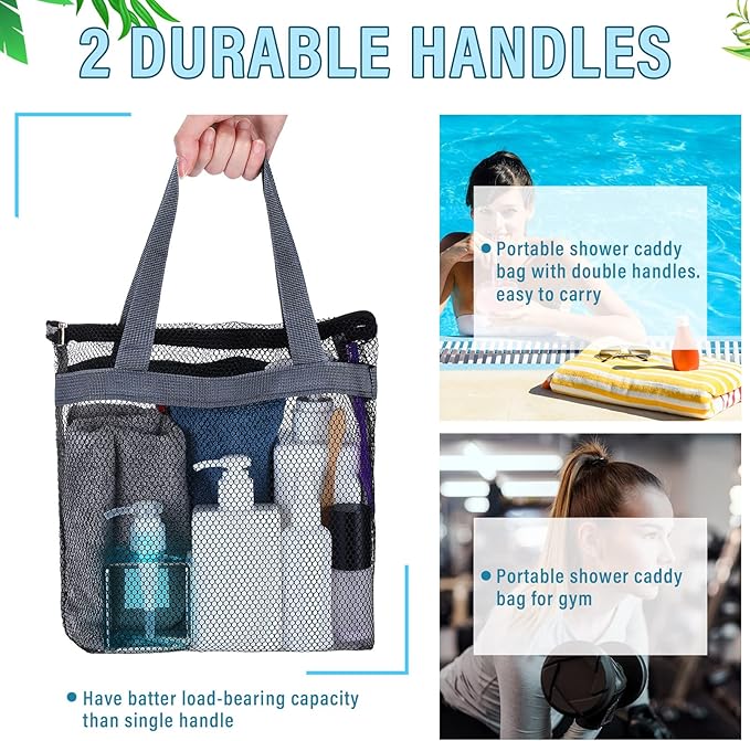 12 Pcs Mesh Shower Caddy Portable 12.2 x 10.24 In Large Gym Shower Bag Bulk with Zipper Quick Dry Shower Bag Hanging Toiletry and Bath Organizer for Swimming Camping Travel College Dorm Beach Sports