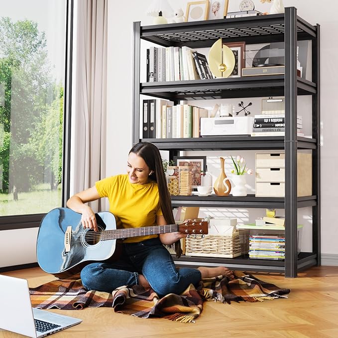 3Pack Garage Shelving 5-Tier Heavy-Duty Steel Storage Shelving Unit Adjustable Boltless Rack, 2500 lbs Capacity – Durable Organizer for Garage, Kitchen, Basement & Workshop 71”x46”x17.7” Black