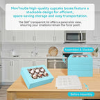 3-Set Cupcake Boxes Bulk with Clear Display Window Hold 12 Standard Cupcakes, Disposable Food Grade Blue Cupcake Carrier Cupcake Container, Perfect for Cupcakes Muffins Cookies Pastries