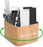 Hennaja Square Leather Art Supply Organizer,Remote Control Holder with Removable Dividers,360°Rotatable Pencil Holders,4 Compartments Organizer for Office Supplies Storage Box(1-Beige)
