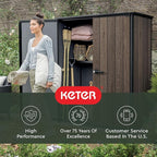 Signature Collection Vertical Outdoor Storage Shed, Weather-Resistant Resin Storage Cabinet with Double Doors & Heavy-Duty Floor, Walnut