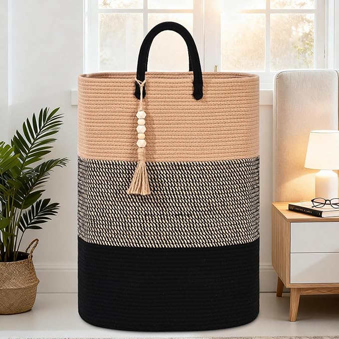 Woven Laundry Basket for Clothes, 100 L Large Rectangle Laundry Hampers, Nursery Storage Basket for Toys, Tall Dirty Clothes Hamper for Bedroom Aesthetic, Bathroom, Laundry Room