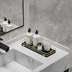 Bathroom Vanity Tray for Countertop Toiletries Perfume Makeup Soap Dispenser Toilet Tank, Kitchen Tray for Salt Spice, Decor Tray for Candle Nightstand Coffee 11.3”x 4.4” Black-Gold