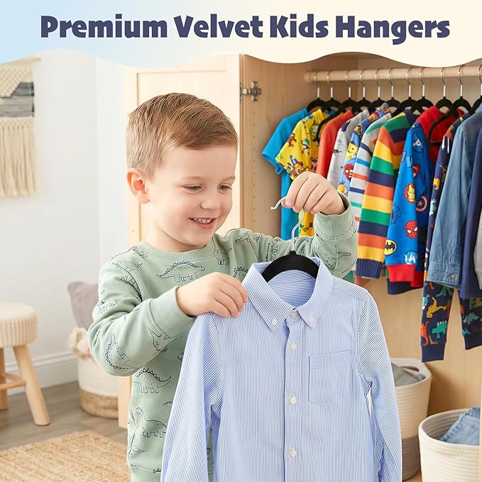 HOUSE DAY 11 Inch Black Velvet Baby Hangers 20 Pack, Premium Kids Hangers for Children, Infant & Toddler Clothes, Durable Non Slip Baby Felt Hanger for Closet, Ideal for Everyday Use
