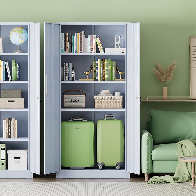 INTERGREAT Metal Storage Cabinet, 72" H Lockable Steel Cabinets with Locking Doors, Storage Locker with Adjustable Shelves for Office, Home, Garage, Gym, School (Cement Grey)