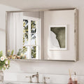 Keonjinn Brushed Nickel Medicine Cabinet Mirror 36" x 24", Assembly Needed, Mirrored Medicine Cabinets for Bathroom, Bevel-Edged Frame, Stepless Adjustable Shelves, Wall-Mounted or Recessed
