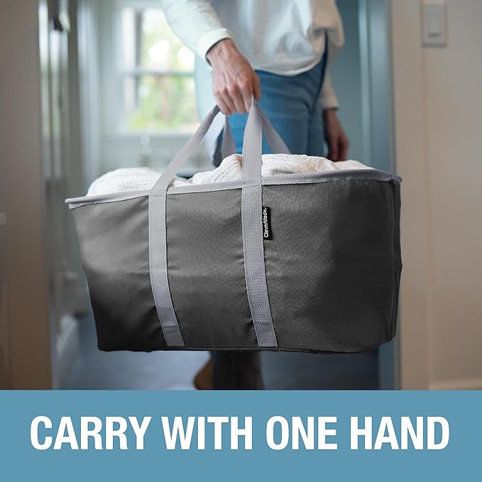 CleverMade Collapsible Laundry Tote 2-Pack (50L) – Foldable Carry-All Storage Bin for Laundry, Car Trunk, RV, Dorm & Home Organization - Denim