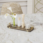 Bathroom Vanity Tray for Countertop Toiletries Perfume Makeup Soap Dispenser Toilet Tank, Kitchen Tray for Salt Spice, Decor Tray for Candle Nightstand Coffee 11.3”x 4.4” Brown-Gold