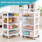 Vtopmart Plastic Drawer Storage Orangizer, 4 Tier 6 Drawers with Wheels for Office Supplies, Art Crafts, Under Desk Storage for Office, Bathroom, Dresser, 1 Pack/Clear