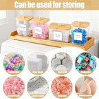 Laundry Pods Storage Container, Clear Laundry Pods Containers with Wooden Lid & Labels,Detergent Powder Organizer for Pods,Dryer Sheets,Scent Beads,Acrylic Jars with Scoops,3+1 Set