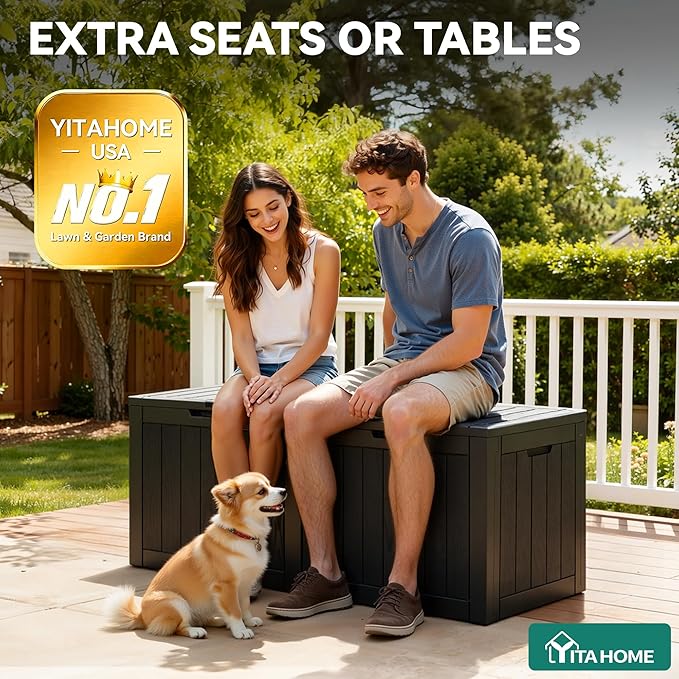 YITAHOME 30 Gallon Deck Boxes 2 Pack, Waterproof Outdoor Storage for Cushions, Tools & Pool Accessories, Resin Package Delivery for Patios, Gardens & Decks, Black