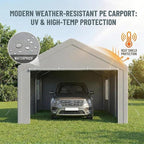 COBIZI 10x20 FT Heavy Duty Carport with Galvanized Frame, Carport Canopy with Roll-up Windows, Storage Tent with Removable Sidewalls & Doors, Built-in Sandbags for Car Boat Truck, Gray