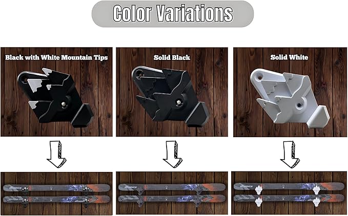 Snow Ski Wall Rack with Hooks – Extra-Wide Mounts for All Skis – Mountain Design (Black & White) – Wall-Mounted Ski Storage, Organizer & Display Decor