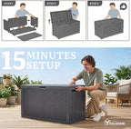 YITAHOME 90 Gallon Large Outdoor Deck Box, Lockable Waterproof Resin Storage Box with Handles, Weatherproof & UV Resistant, Patio Garden Tool Container for Outdoor Furniture, Dark Grey