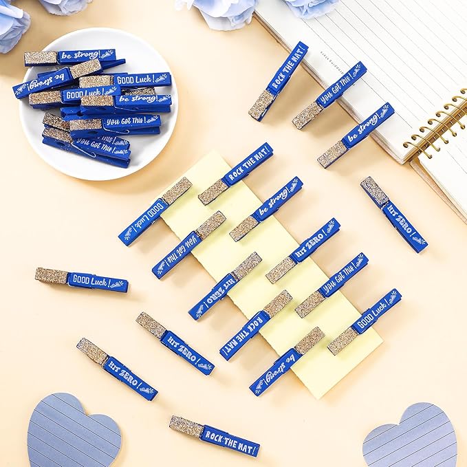 Kigeli 30 Pcs Spirit Clips Cheer Pins Cheerleader Gifts Clothes Pins for Backpacks Competition Glittered for Team Cheer Gifts Stuff Supplies Party Favors Accessories Bulk(Blue, Gold,Glitter)