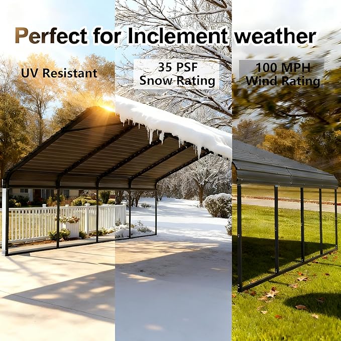 Heavy Duty Metal Carport Galvanized Steel All Weather Carport Canopy with Anchor Kit for RV Boat Truck Tractor Garage Shelter in 10x20 12x20 20x20 20x30 20x40 FT Easy Assembly Carports Kit (20x20 FT)