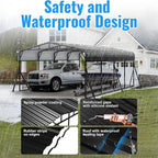 20X20FT Heavy Duty Carport, Metal Carport with Reinforced Frame & Side Support Poles for All-Weather, Large Outdoor Car Port Suitable for Parking Pickup, Boat, Car, and Tractor