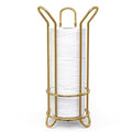 BROOKSTONE Toilet Paper Holder Stand, Modern and Minimal Free Standing Toilet Paper Stand with Storage, Bathroom Tissue Organizer that Holds Mega Rolls - Gold