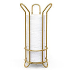 BROOKSTONE Toilet Paper Holder Stand, Modern and Minimal Free Standing Toilet Paper Stand with Storage, Bathroom Tissue Organizer that Holds Mega Rolls - Gold