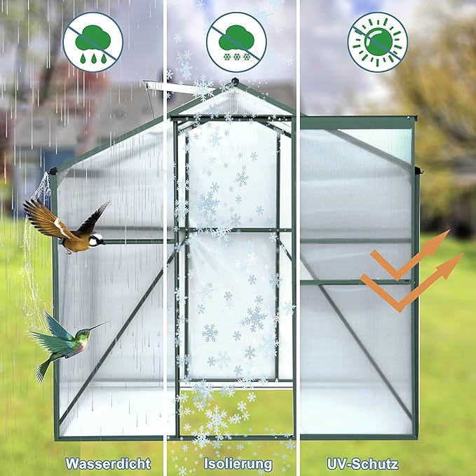 6'x8' Heavy Duty Polycarbonate Greenhouse with Aluminum Frame Green