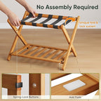 Fully Assembled Bamboo Luggage Racks, Foldable Suitcase Stand with 5 Nylon Straps, Luggage Stand with Shoe Shelf Ideal for Guest Room, Bedroom, Hotel, Honey Oak