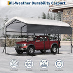 PeakPursuit Metal Carport, 10x15 FT Outdoor Car Port Canopy with Galvanized Steel Roof and Reinforced Base, Heavy Duty Garage Car Shelter Shade for SUV, Truck, Boats