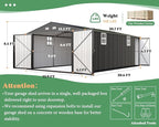 AMERLIFE 13x21x8.4 FT Heavy Duty Metal Garage Shed, Extra Large Outdoor Storage Shed with Double Hinged Doors & 4 Windows, Carport for Car, Boat, Truck and Equipment Storage, Dark Gray