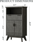 FLOWBACK Fluted Cabinet, 40'' High Coffee Bar with Drawer & Door, Small Decorative Cabinet Bathroom Storage with Open Shelf, Wood Kitchen Pantry Sideboard Buffet