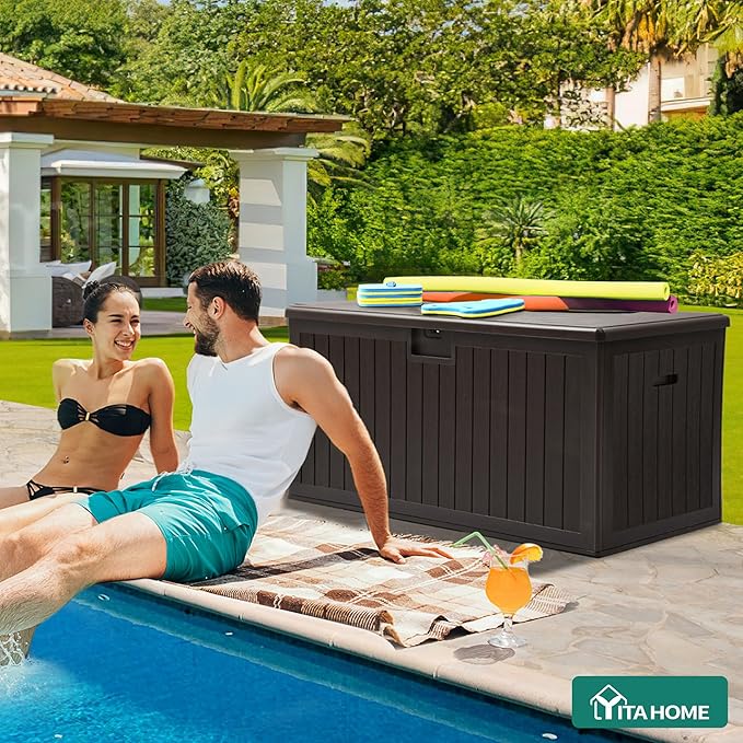 YITAHOME XL 150 Gallon Large Deck Box,Outdoor Storage for Patio Furniture Cushions,Garden Tools,Waterproof,Lockable (Black)