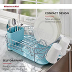 KitchenAid Low Profile Compact Dishrack with Removable Flatware Caddy and Angled Self-Draining Board, Rust Resistant Wires, 12.59 x 17.55 x 6.29 Inch, Mineral Water