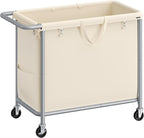 SONGMICS Laundry Basket with Wheels, Rolling Laundry Hamper, 47.5 Gallons (180 L), Removable Liner, Steel Frame with Handle, 31.5 x 15.4 x 31.9 Inches, Cream White URLS011W01
