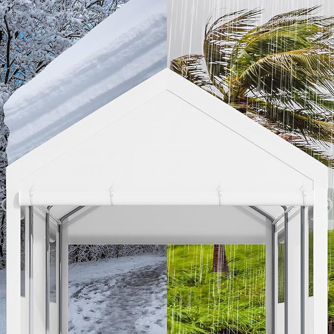 Nuturelly 12x20 FT Carport, Heavy Duty Carport Canopy with Roll-up Windows, Portable Garage with Removable Sidewalls & Doors, Car Canopy with All-Season PE Tarp for Car, Truck, Boat(White)