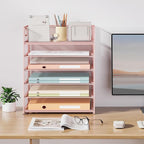 Subekyu 6-Tier Desk Paper Organizer, Desktop File Letter Tray with Handle, Document Sorter and Accessories Holder for Office, Home and School Workspace Organizers, Pink-2 Pack