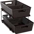 Simple Houseware 2 Tier Bathroom Organizer Tray Pull-Out Sliding Drawer, Under Sink Storage, Brown