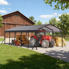 EROMMY13' x 26' Heavy Duty Metal Carport with Galvanized Steel Roof & Base for All-Weather Protection, Outdoor Carport Garage, Versatile for Car, Boat, Tractor, and Party Use, Dark Gray