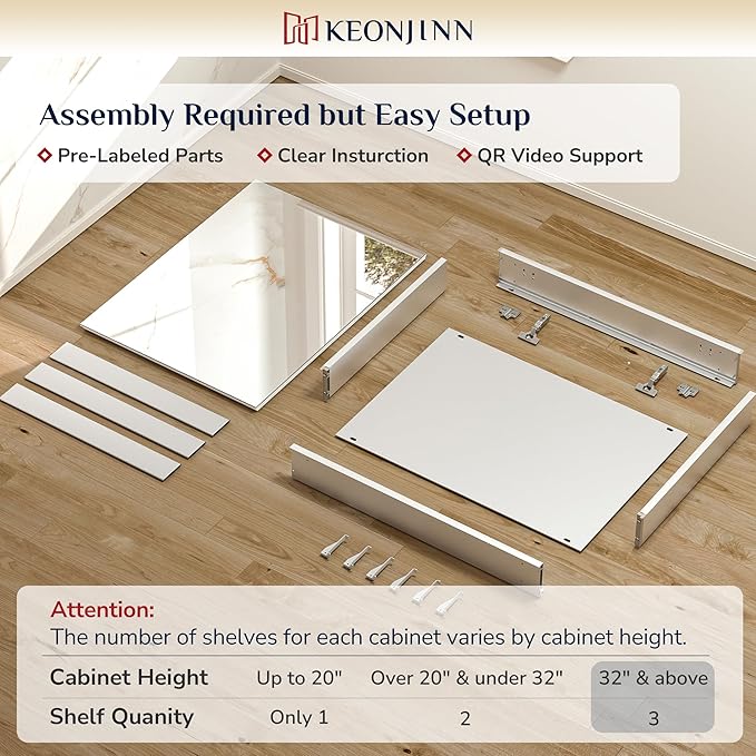 Keonjinn 40 x 32 Inch Large Medicine Cabinet for Bathroom, Silver Lightweight Combined Double Doors Mirrored Cabinet, Assembly Needed, Recessed or Wall Mount, Flexiable Ample Storage, Soft Closing