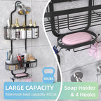 Kadolina Shower Caddy Hanging, Bathroom Shower Rack, Bathroom Organizer with Soap Dish, Over The Showerhead Caddy with Hooks for Razor/Sponge, Black [Patented]