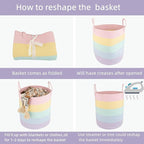 Woven Cotton Rope Laundry basket-15”X20” Laundry Hamper-Rope Storage Basket for Dirty Clothes, Toys and Blankets Perfect for Bathroom, Baby nursery and Living Room Storage (light rainbow)