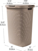 Mind Reader Slim Laundry Hamper with Lid, 60L Tall Clothes Basket, Narrow Tapered Design for Bathrooms, Closets and Laundry Rooms, Plastic, Tan