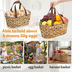 Goaste Egg Collecting Basket with Handle, 13 Inch Chicken Egg Storage Baskets, Handwoven Eggs Container for Gathering Fresh Eggs, Vintage Countertop Fruit Holder for Easter, Harvest, Kitchen