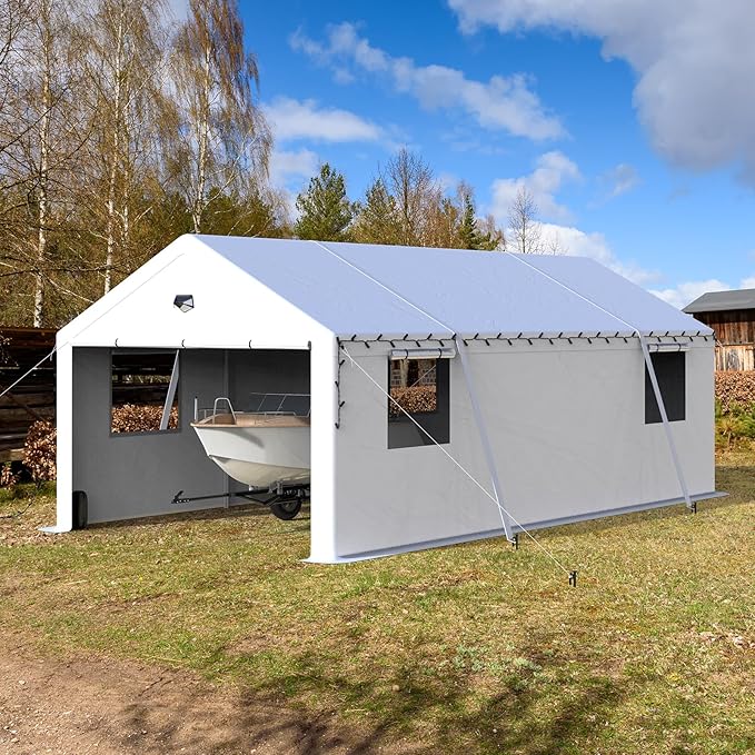 Carports Canopy Heavy Duty, Portable Garage with Sidewalls (13x25, White)
